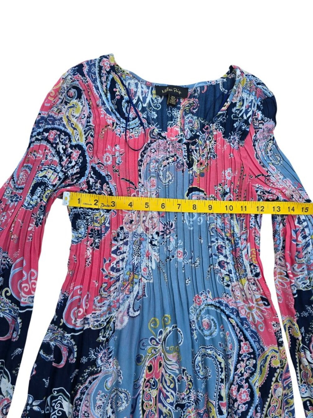 Melissa Paige Women's Paisley Bell Sleeve Pleated Multicolor Tunic Top Size M - Picture 4 of 6